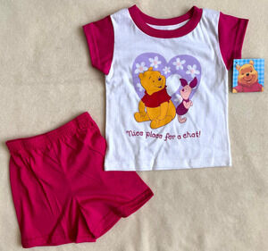 Vintage 90s Disney Pooh Shorts Set Girls Size 2T Piglet Nice Place For A Chat